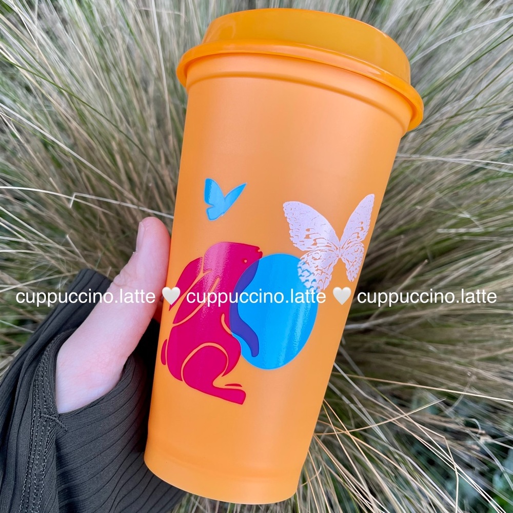 🦋NEW🧡Starbucks 2022 Easter Orange Bunny & Butterflies Grande Reusable Hot Cup